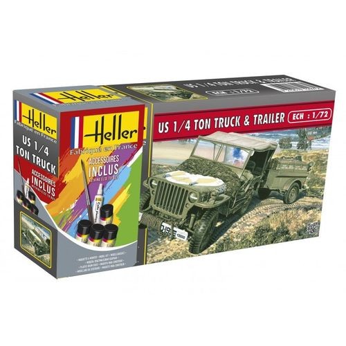 Heller 56997 US 1/4 Ton Truck & Trailer  1:72  " Model Set "