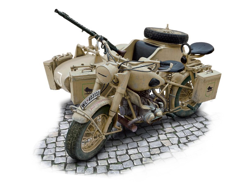 Italeri 7403 German Military Motorcycle with side car  1:9